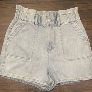 express xs super high waisted paper bag denim shorts